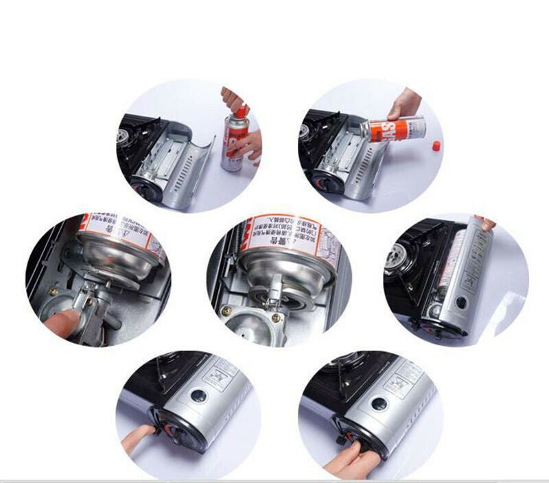 SG-2 Camping Gaskocher 2 flammig 4,6 KW + Grillplatte + 8x Kartuschen